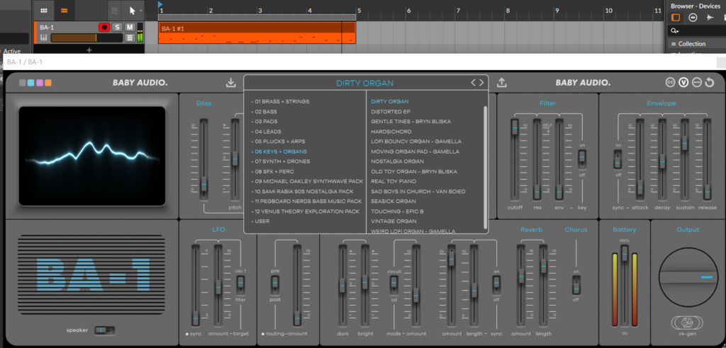 Baby Audio Ba-1 Review Synth Main Window In Bitwig